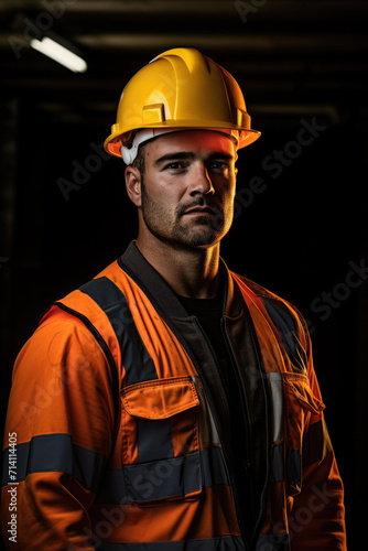Civil engineer in hard hat on dark background