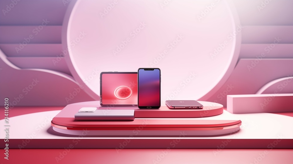 Fototapeta premium A smartphone display on a stage podium. 
