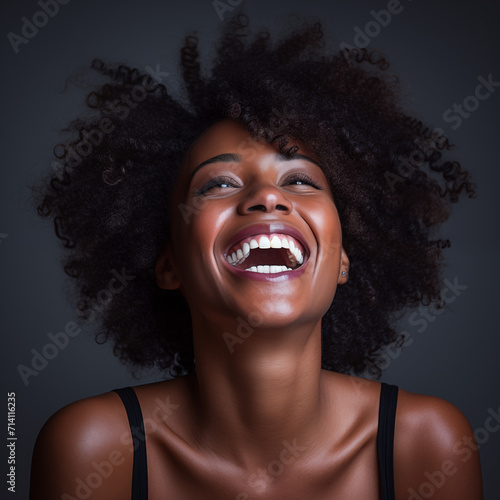 Black woman laught, hapiness, exciting woman photo