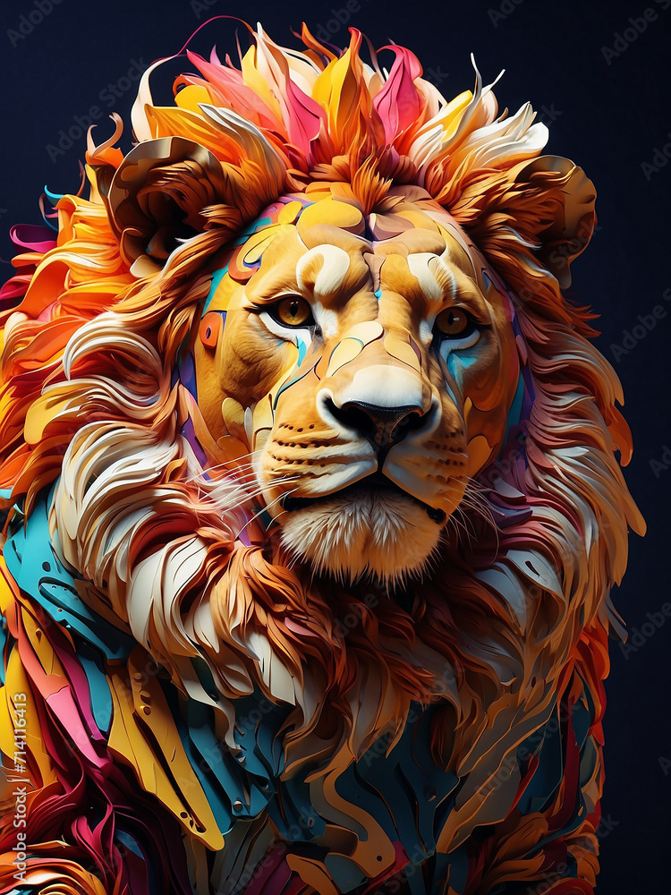Painting of a lion standing in a field with a sky background generative ai