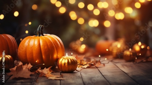 Thanksgiving holiday party background autumn pumpkin and holidays light decoration