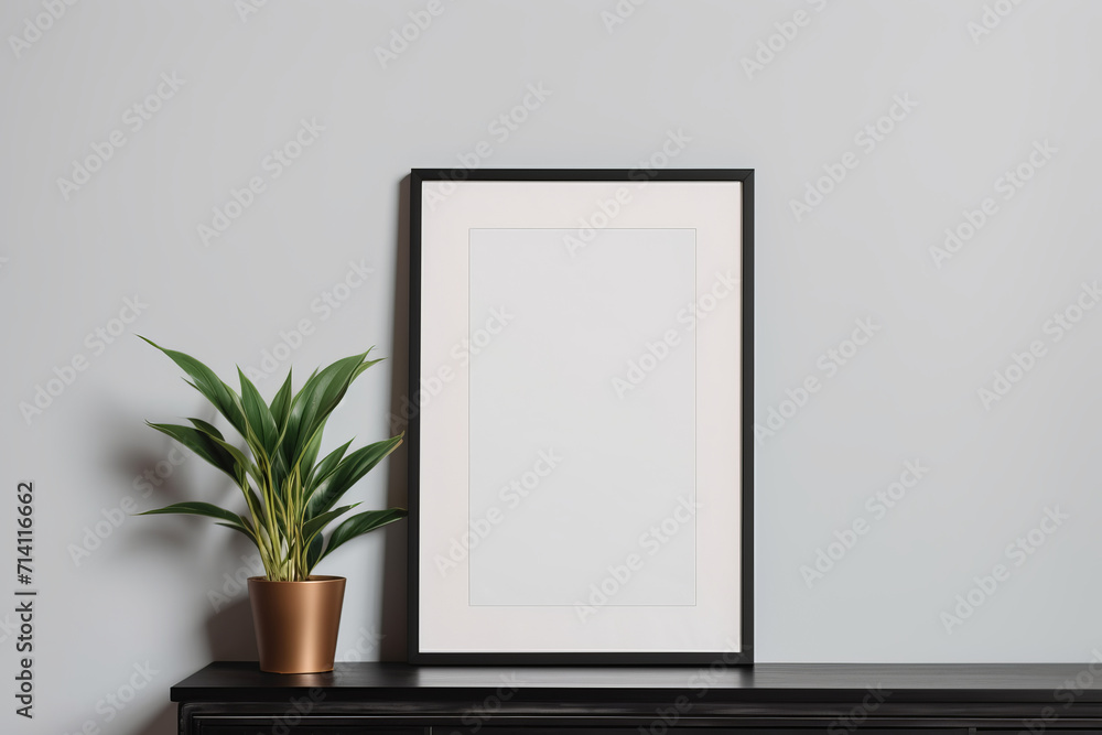 Empty wall in home interior with empty picture for your text or picture Empty wall in home interior with empty picture for your text or picture