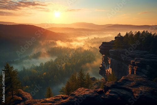 Sunrise at Bohemian Switzerland forest, Czech republic