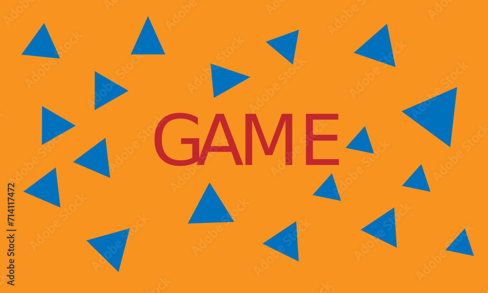 The game has text on an orange background around blue triangles, The game has text on an orange background around blue triangles,