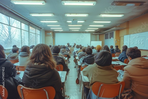 University Students Attending Lecture in Classroom