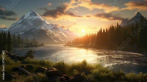the sun casting its warm glow over a breathtaking landscape rendered in hyper-realistic 8k resolution using Unreal Engine capturing the brilliance and serene beauty of a sunlit scene.