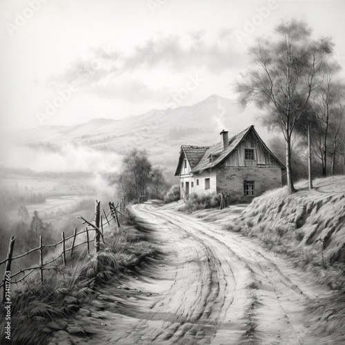 Wallpaper Mural Pencil sketch landscape nice realistic image Generative AI Torontodigital.ca