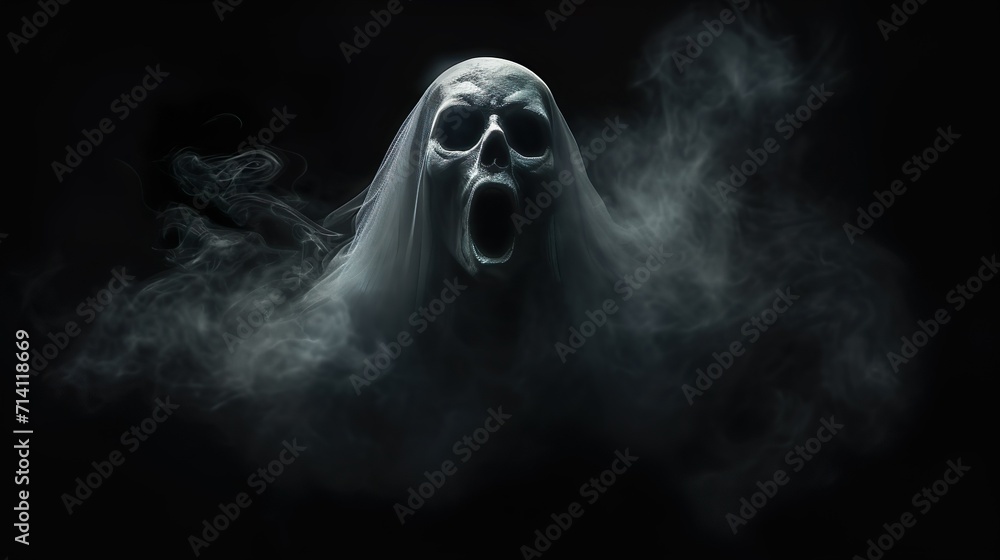 Scary halloween ghost made with Ai generative technology - obrazy, fototapety, plakaty 