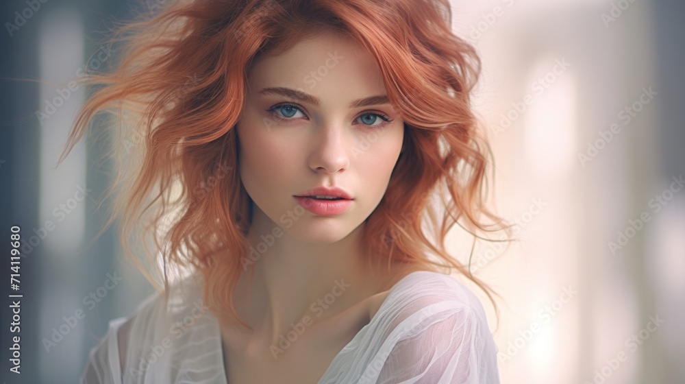Portrait of a beautiful redhead woman. Beauty, fashion. Generative AI
