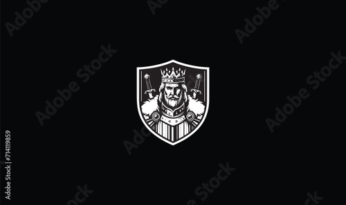shield with swords, king, logo, badge design, patch logo, army, gaming logo, 