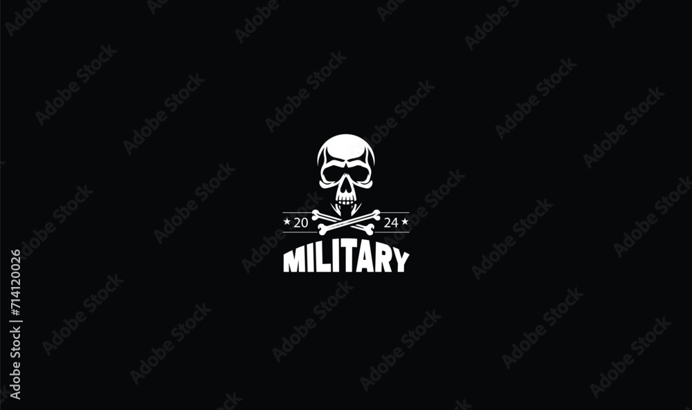 skull and bones logo, military logo, art logo, gaming logo design, skull, bones, night, on black background