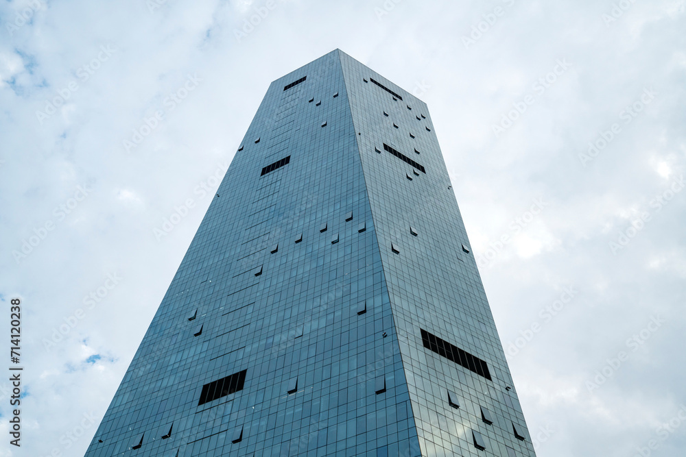 Looking up at the skyscrapers in the financial center