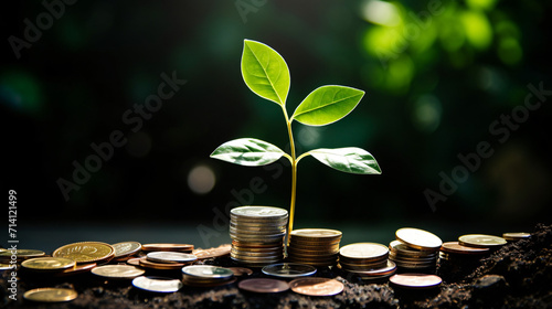 Coins and money growing plant for finance and banking, saving money concept