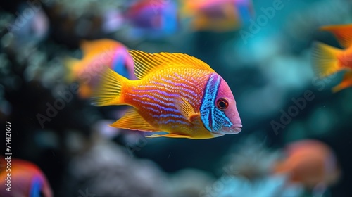 VIbrant colorful mesmerizing fish in aquarium. AI generated image