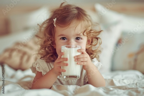 A little cute child is drin...