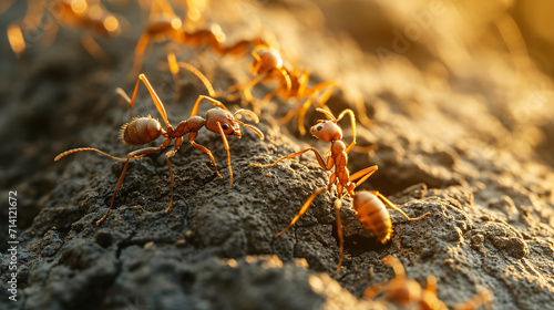 A group of ants on a textured surface.