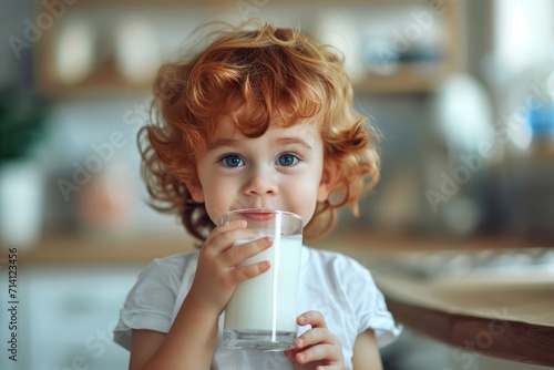 A little cute child is drin...