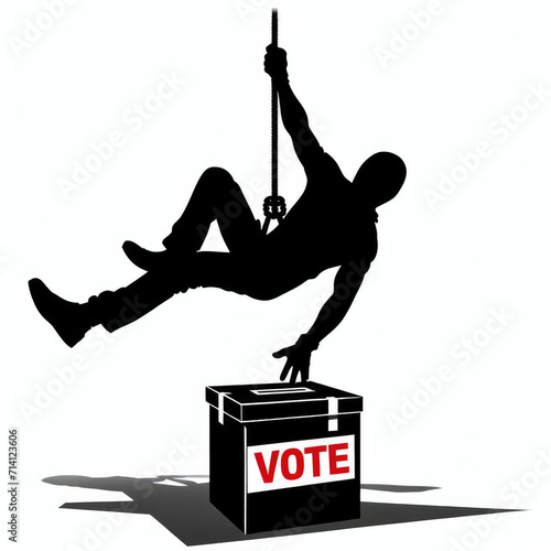 Silhouette of a thief stealing votes from a ballot box.