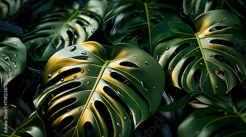 Background of monstera leaves. Monstera leaves of different shades on the background. photo