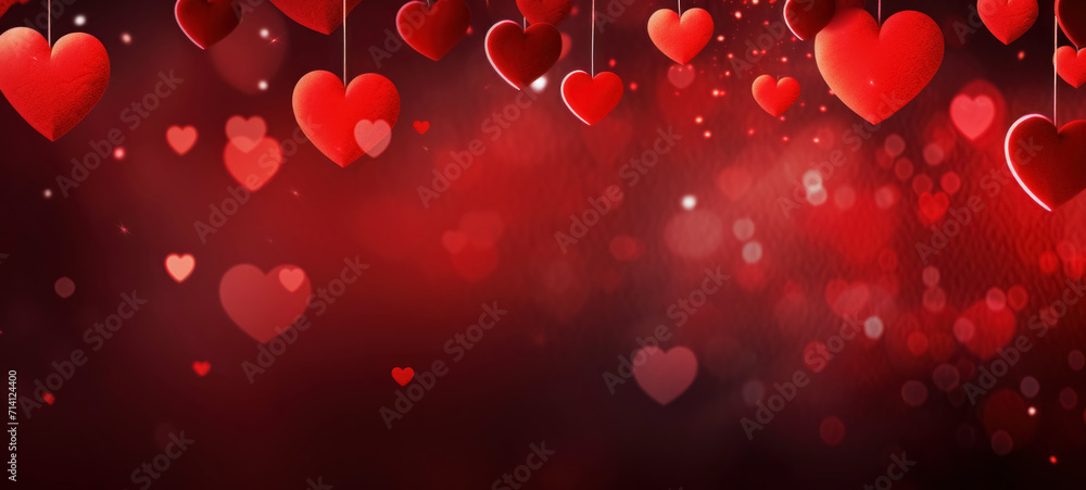 Romantic Red Hearts and Sparkling Bokeh Valentine's Background