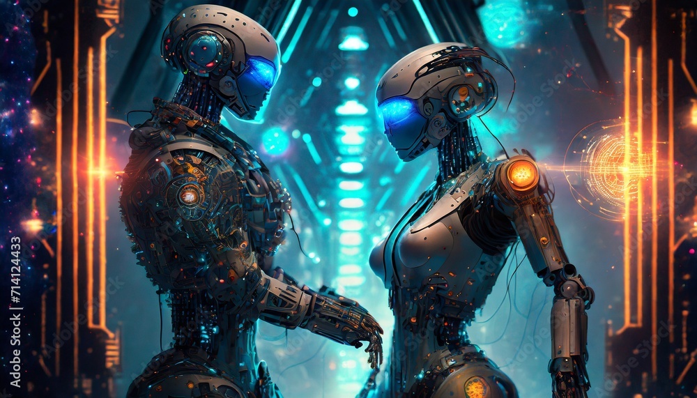 Obraz premium artificial intelligence robots work in industry 