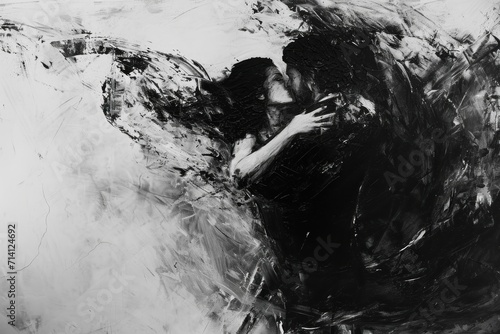 Wallpaper Mural Black and white theatrical love abstraction of a couple kissing. Black Valentine's Day style and World Theatre Day. Torontodigital.ca