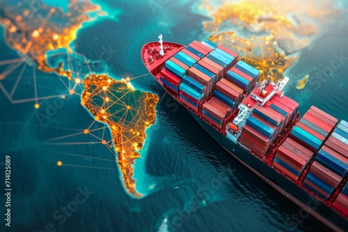 Ship of Business Logistics Cargo Concept and the Map Global Partner Connection of Container Cargo Freight Ship for Import Export