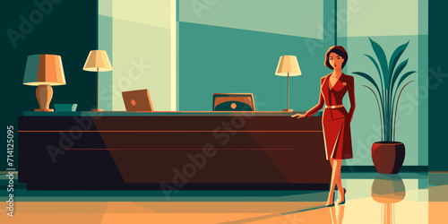 Office secretary at a spacious reception desk