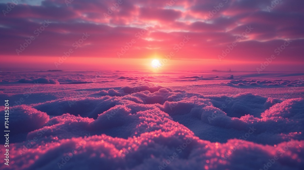 Winter Tranquility: High-Resolution Sunrise Gradient with Soothing Cold Tones, Frosty Texture, and Sparkling Snow in the Sunshine for a Serene Winter Landscape