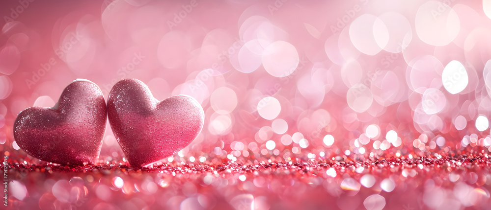 A shimmering heart shines in soft hues of pink and magenta, evoking the magic and romance of valentine's day on a sparkling surface A shimmering heart shines in soft hues of pink and magenta, evoking the magic and romance of valentine's day on a sparkling surface