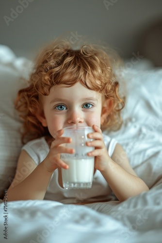 A little cute child is drin...