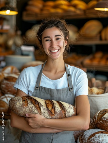 Female bakery sales specialist with bread