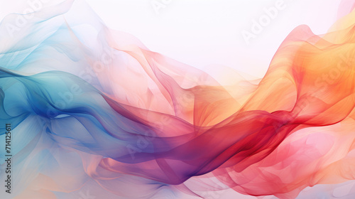Colorful smoke waves on transparent white foreground