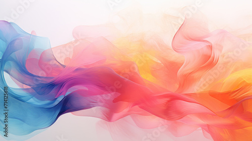 Colorful smoke waves on transparent white foreground
