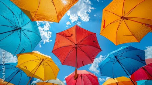 colorful umbrellas floating against a vibrant sky  symbolizing imagination and creativity