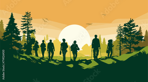 connection with wildlife during a hiking adventure in a vector art piece showcasing scenes of hikers observing and appreciating the natural fauna encountered along the trail .simple isolated line