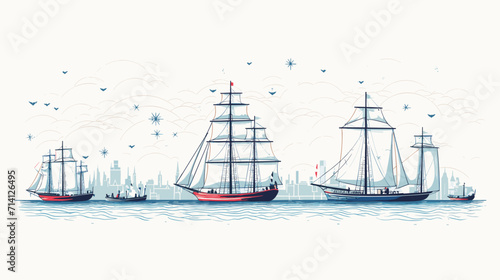 historical charm of sailing ships in a vector scene featuring classic sailboats billowing sails and the timeless allure associated with traditional maritime vessels .simple isolated line styled vector