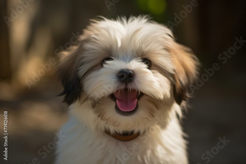 Cheerful lhasa pup. Generative AI photo