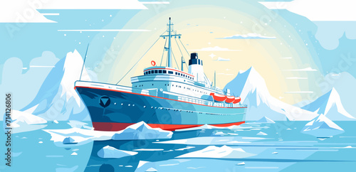 Convey the adventurous spirit of exploration through a vector art piece showcasing ships navigating through uncharted waters discovering new horizons and the thrill of maritime expeditions .simple
