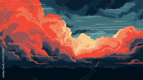 Convey the power and drama of stormy weather in a vector art piece showcasing thunderclouds lightning and the tumultuous energy of a tempestuous sky .simple isolated line styled vector illustration