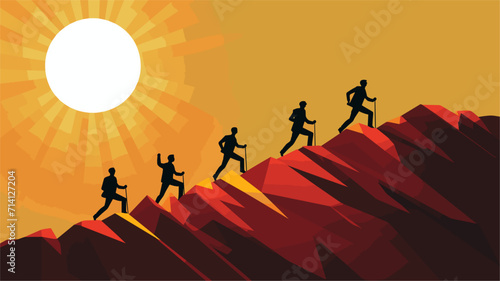 Convey the resilience and adaptability of leaders in a vector art piece showcasing scenes of leaders navigating challenges overcoming obstacles and demonstrating resilience in the face of adversity