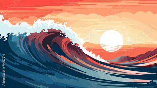 Convey the dynamic energy of the sea in a vector scene featuring crashing waves foamy crests and the rhythmic ebb and flow of tides .simple isolated line styled vector illustration