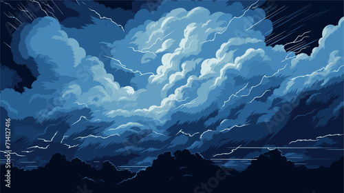 Convey the power and drama of stormy weather in a vector art piece showcasing thunderclouds lightning and the tumultuous energy of a tempestuous sky .simple isolated line styled vector illustration