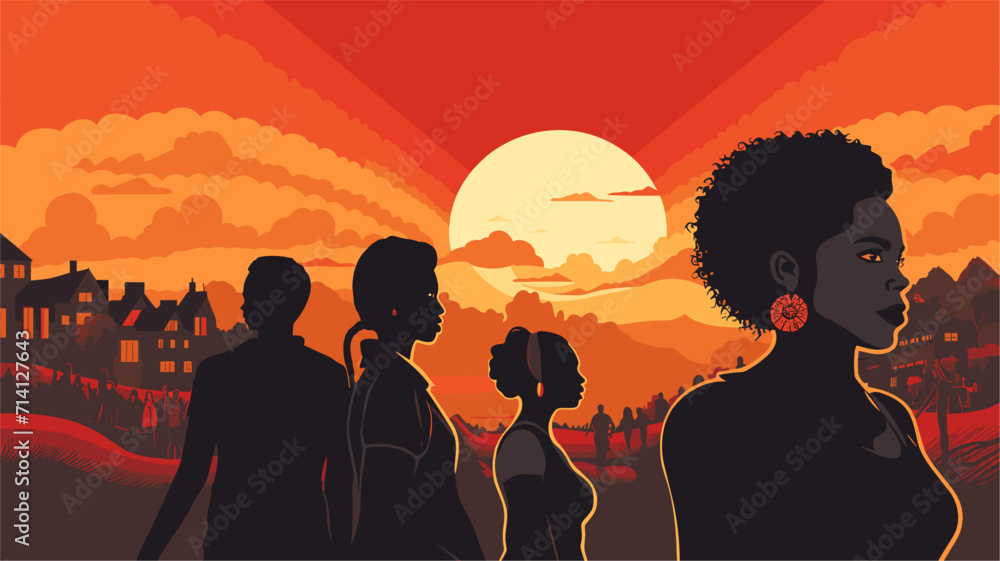 Fototapeta premium Convey the resilience and triumphs of the Black community in a vector art piece showcasing scenes of individuals overcoming challenges breaking barriers and achieving milestones in various fields