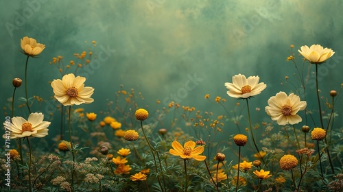 High-Resolution Soft Gradient in a Blooming Meadow with Calming Greens and Yellows: Floral Texture Background © Tessa