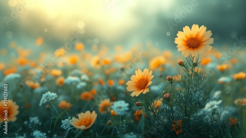 High-Resolution Soft Gradient in a Blooming Meadow with Calming Greens and Yellows: Floral Texture Background © Tessa