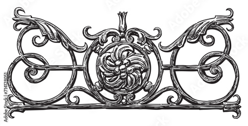 Hand drawing of vintage decorative architectural detail design element in old fashioned style for decoration background, vector illustration isolated on white