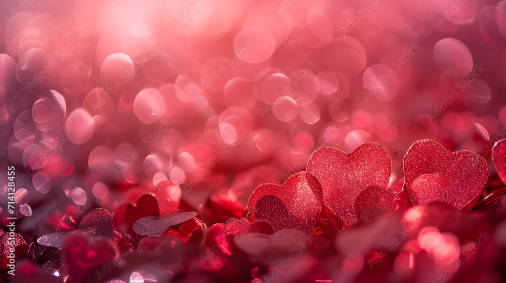 A vibrant bouquet of magenta and pink hearts radiate colorfulness and love, illuminated by the warm glow of red light amidst a field of delicate flowers A vibrant bouquet of magenta and pink hearts radiate colorfulness and love, illuminated by the warm glow of red light amidst a field of delicate flowers