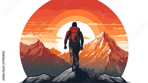 physical challenge and endurance of hiking in a vector scene featuring hikers conquering steep ascents navigating rugged terrains and pushing their limits .simple isolated line styled vector