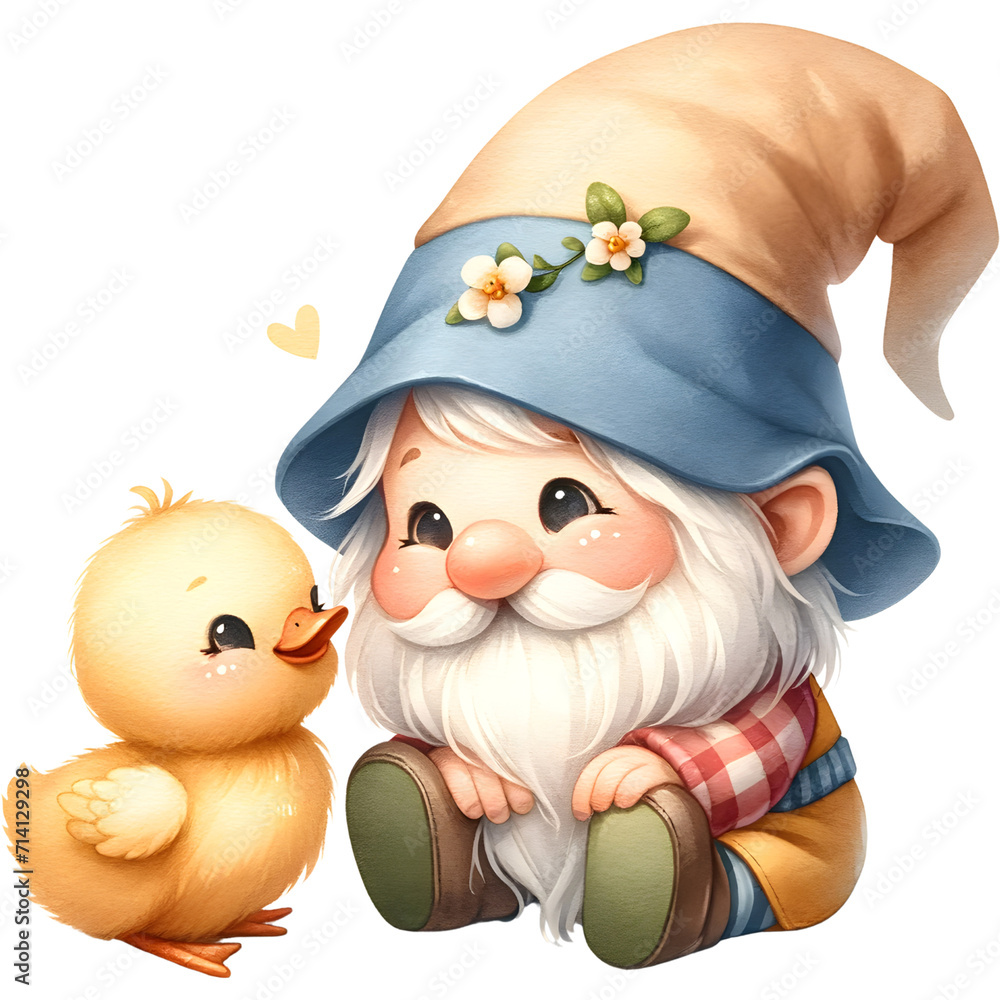 Obraz premium Cute Easter Gnome Collection, PNG, Watercolor, Illustration, Generative AI. 